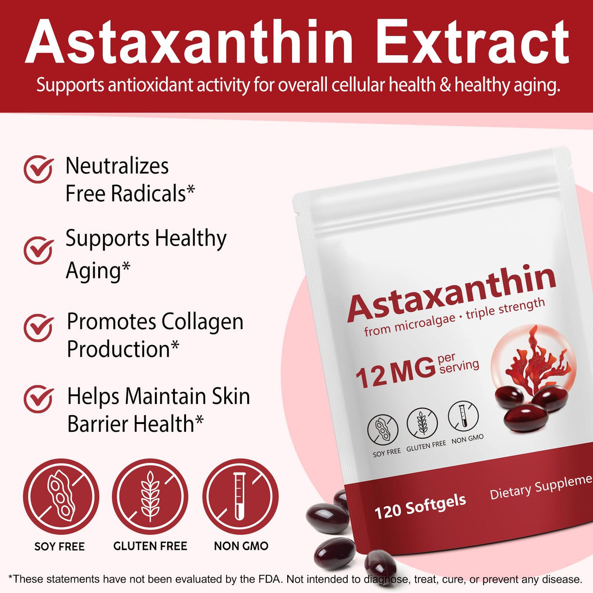 Xaarty 2Pack Premium Astaxanthin 12mg, Natural Antioxidant Supplement for Eye, Joint, Skin Health,Microalgae Source, 4 Month Supply | Supports Internal Circulation, 240 Softgels