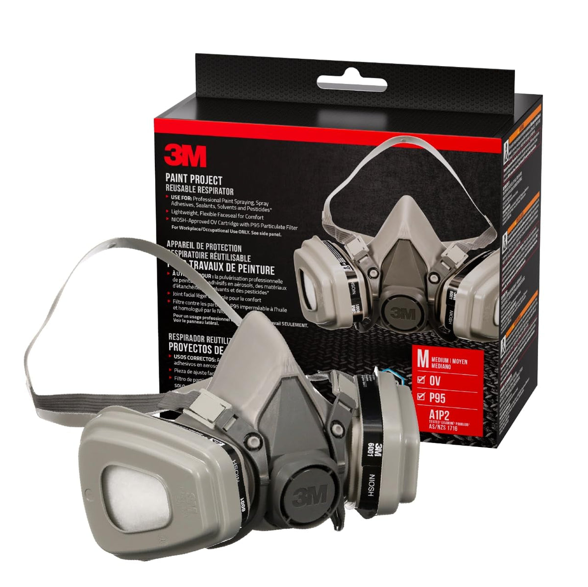 3M P95/OV Paint Project Reusable Respirator 6211, Medium Size, NIOSH-A ...