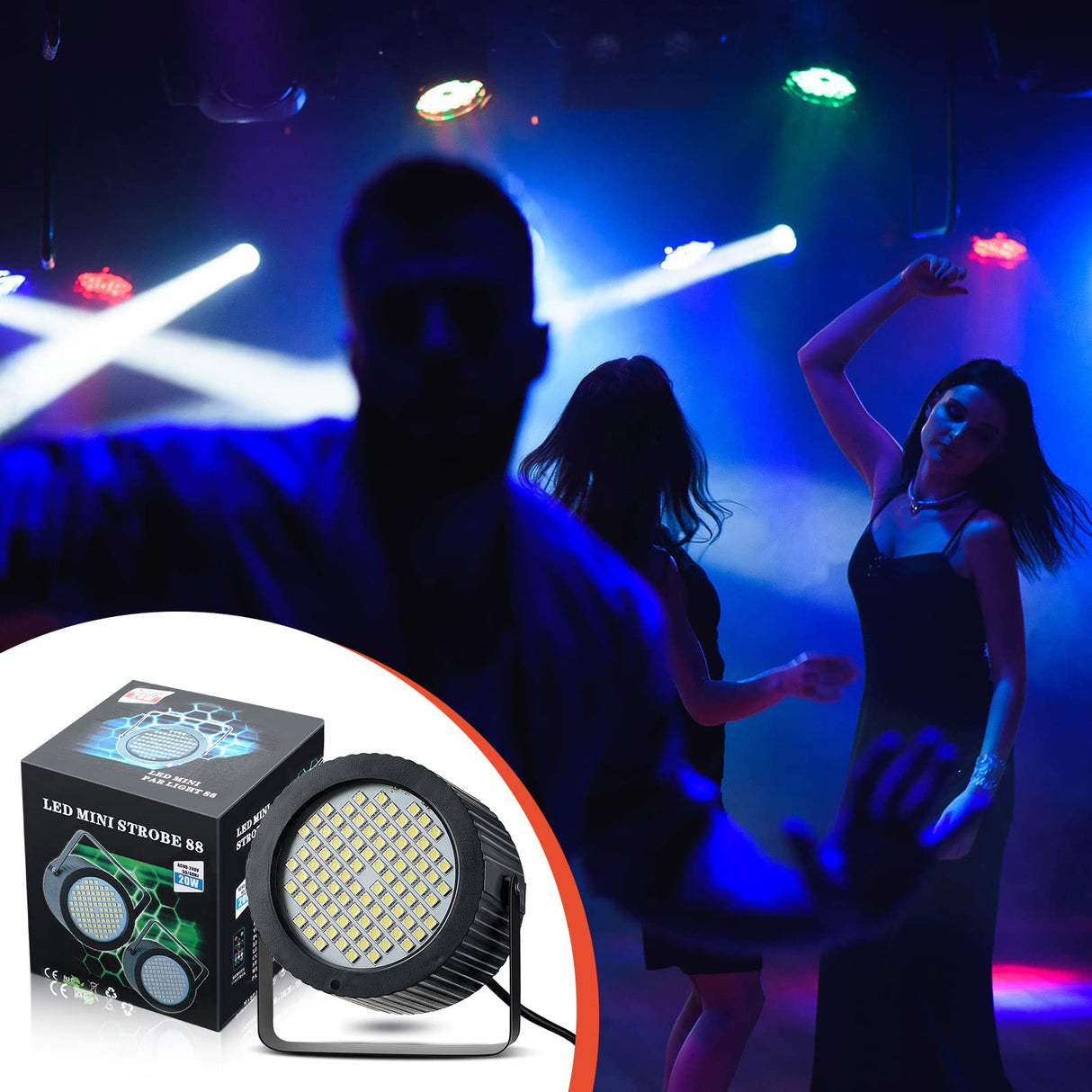 Funtery 2 Pcs Bright Halloween Strobe Light 88 LEDs Flash Party Lighting Sound and Speed Modes Flashing Stage Lights for Christmas Birthday Party Room Dance DJ Bar Karaoke Show Wedding(White)