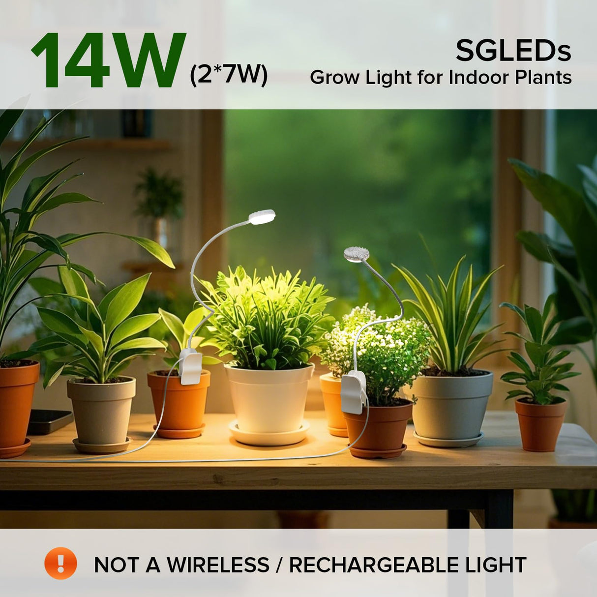SGLEDs Clip-On Grow Lights for Indoor Plants, 2-in-1 Small Grow Light with One Plug & Auto Timer, 4000K Full Spectrum Dimmable LED Lamp for Potted Houseplants, Seedlings & Lemon Trees