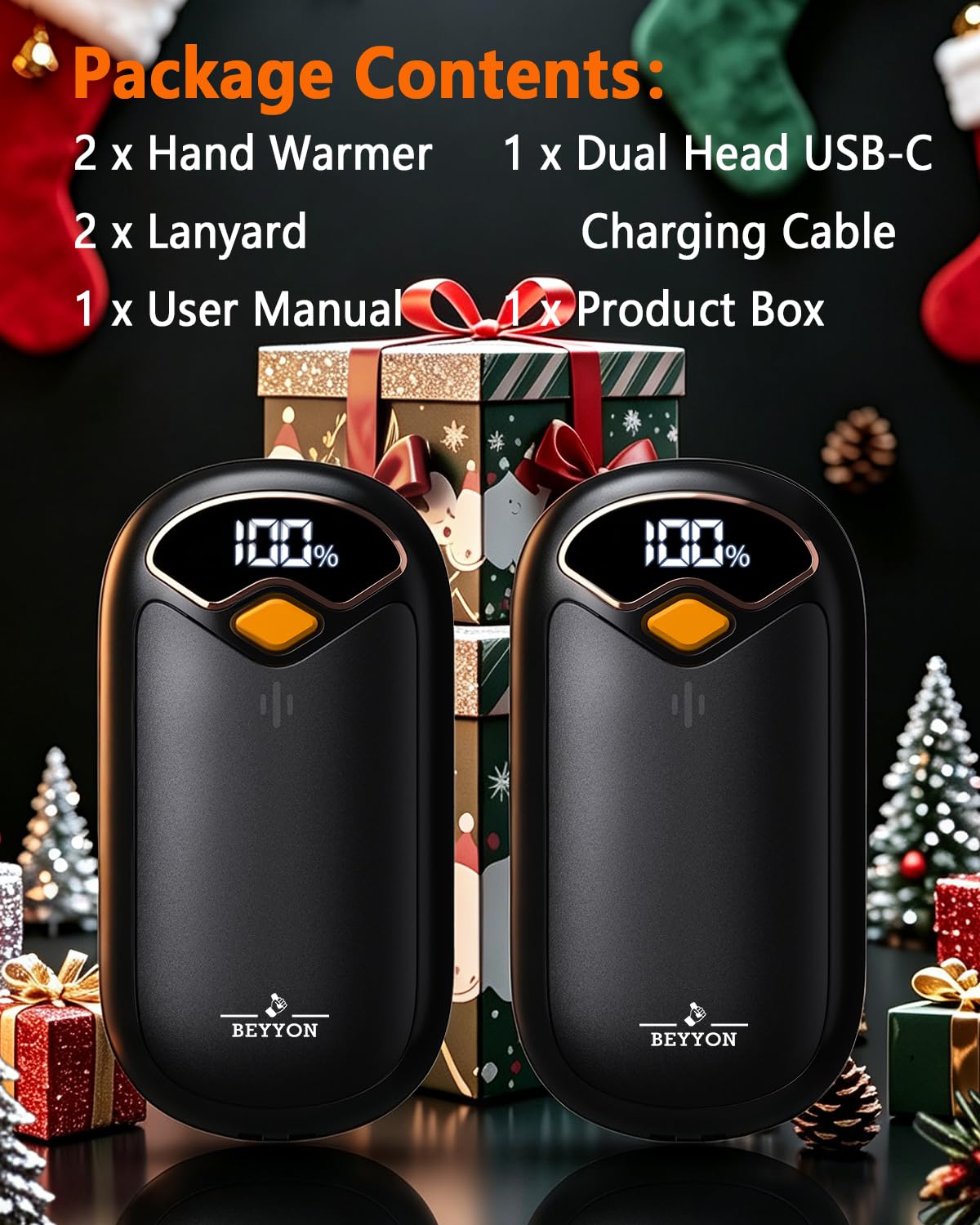 BEYYON Hand Warmers Rechargeable - Electric Hand Warmer Rechargeable 2 Pack, LED Display, 4 Heat Levels Reusable, USB, Magnetic Portable Handwarmers for Golf/Camping/Hunting, Gift for Women, Men