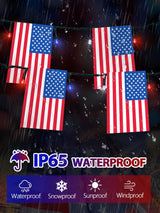 4th of July Decorations, Solar American Flag Lights Outdoor with 8 Modes, 18.8FT 25 USA Flags & 50 Red White and Blue LEDs Patriotic String Lights Waterproof for Independence Day 250th Anniversary
