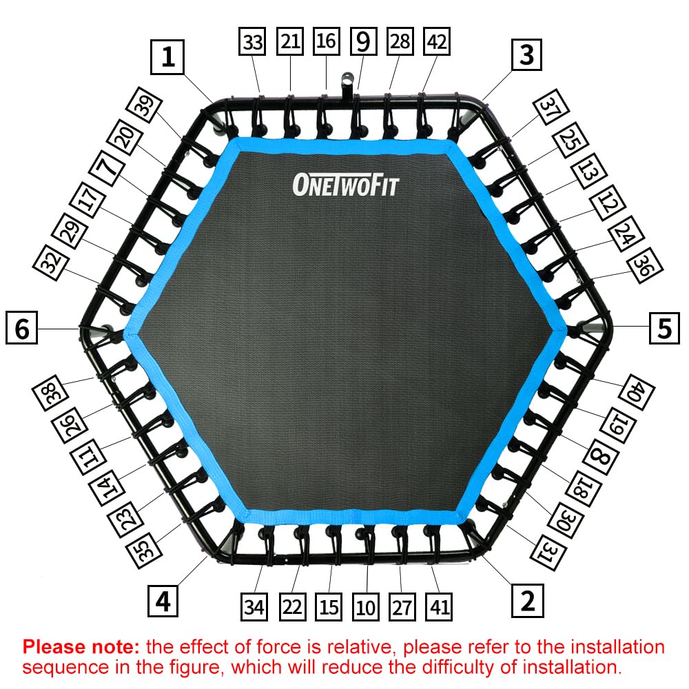 ONETWOFIT 48" Silent Mini Trampoline with Adjustable Handle Bar Fitness Trampoline Bungee Rebounder Jumping Cardio Trainer Workout for Adults Blue