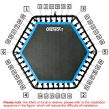 ONETWOFIT 48" Silent Mini Trampoline with Adjustable Handle Bar Fitness Trampoline Bungee Rebounder Jumping Cardio Trainer Workout for Adults Blue