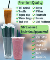 32 oz Clear Plastic Cups with Lids and STRAWS, Disposable Drinking Cups for Cold Drinks, Iced Coffee, Milkshakes, Smoothies, 25 Sets