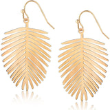 Gold Tone Leaf Earrings for Women - Bohemian Tropical Dangles, Palm Drops