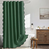MIULEE Christmas Dark Green Scalloped Shower Curtain Linen Textured with 12 Metal Hooks Cute Heavy Duty Washable Waterproof Thick Cloth Shower Curtains with Black Border for Bathroom Hotel,W72*L72