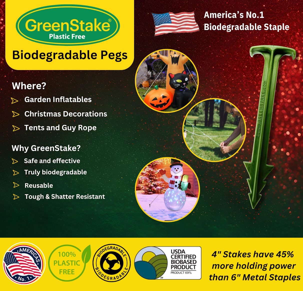 100 ct. Contractor Grade 4-Inch Biodegradable Stakes - Eco-Friendly Sod Staples for Weed Fabric, Landscape Staples & Landscape Fabric, Netting, Gardening and Blanket