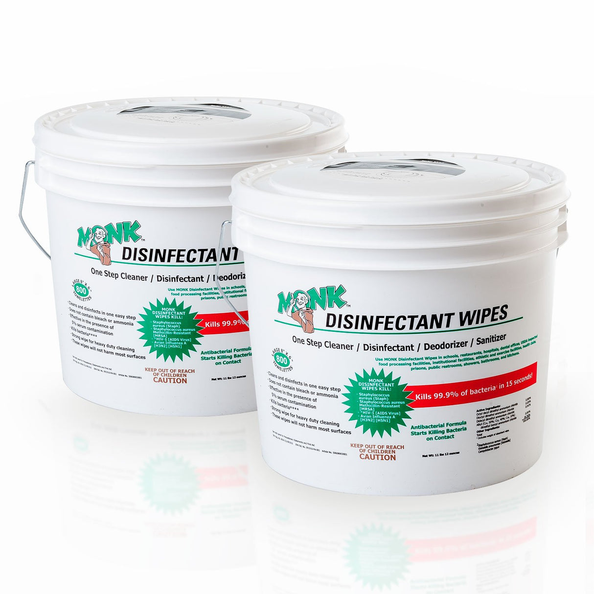 Monk Disinfectant Wipes One Step Cleaner, Disinfectant, Deodorizer & Sanitizer, 2 Buckets Packs containing 1600 Wipes, Perfect for Gyms, Fitness Clubs, Schools, Commercial Facilities
