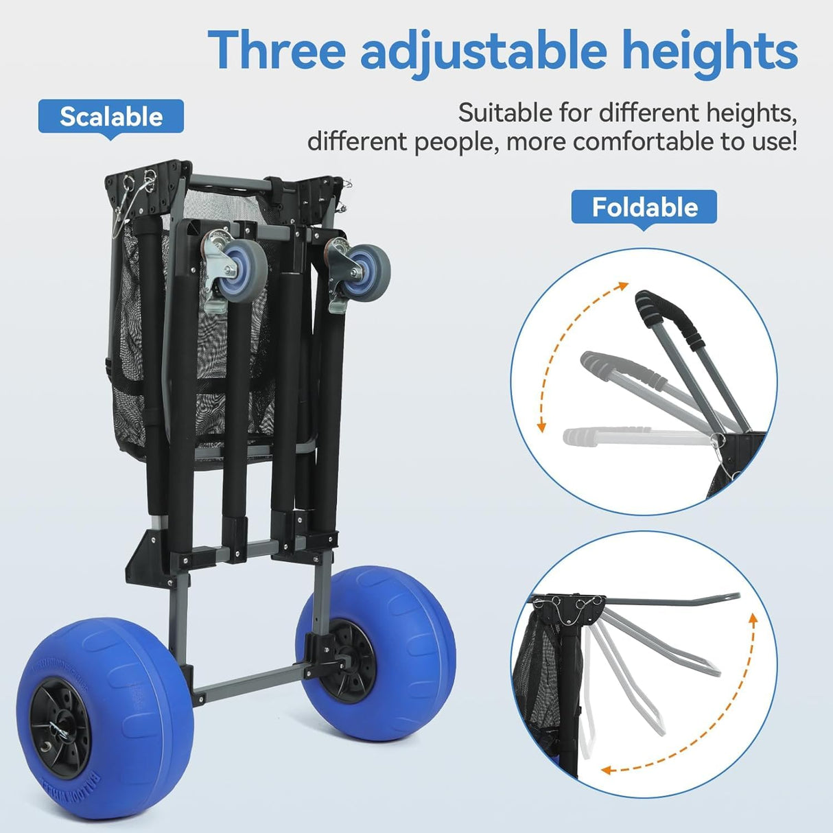 Aomedeelf Beach Cart with Balloon Wheels for Sand, Maximum Capacity 220 lbs