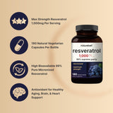 NatureBell Resveratrol Supplement 1000mg Per Serving, 180 Veggie Capsules, 99% Pure Trans-Resveratrol, Antioxidant for Healthy Aging, Brain & Heart Support – Non-GMO