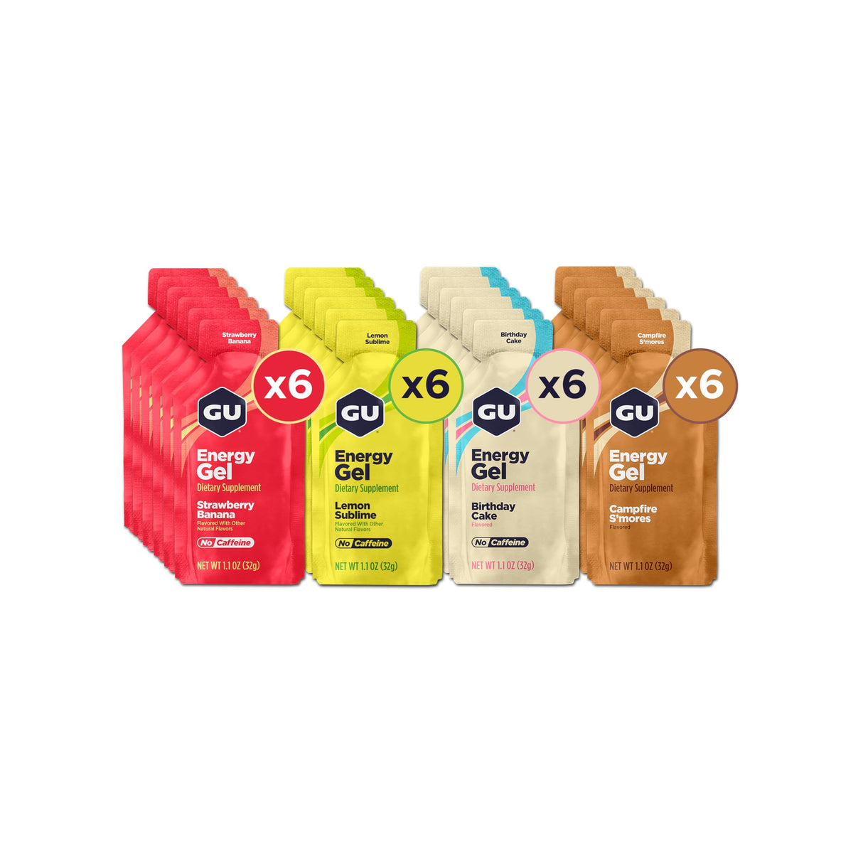 GU Energy Original Sports Nutrition Energy Gels, 24-Count, Vegan, Gluten-Free, Kosher, and Dairy-Free On-the-Go Energy for Any Workout, Assorted Caffeine-Free Flavors Variety Pack