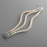 Mariell Genuine Freshwater Pearl 3-Strand Bridal Wedding Bracelet with CZ Safety Clasp, Birthday Gift
