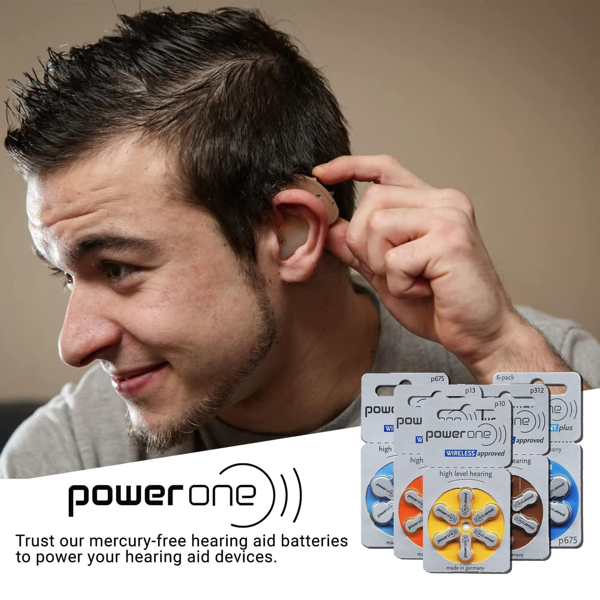 Power One Size 312 Hearing Aid Battery No Mercury, 60 Batteries