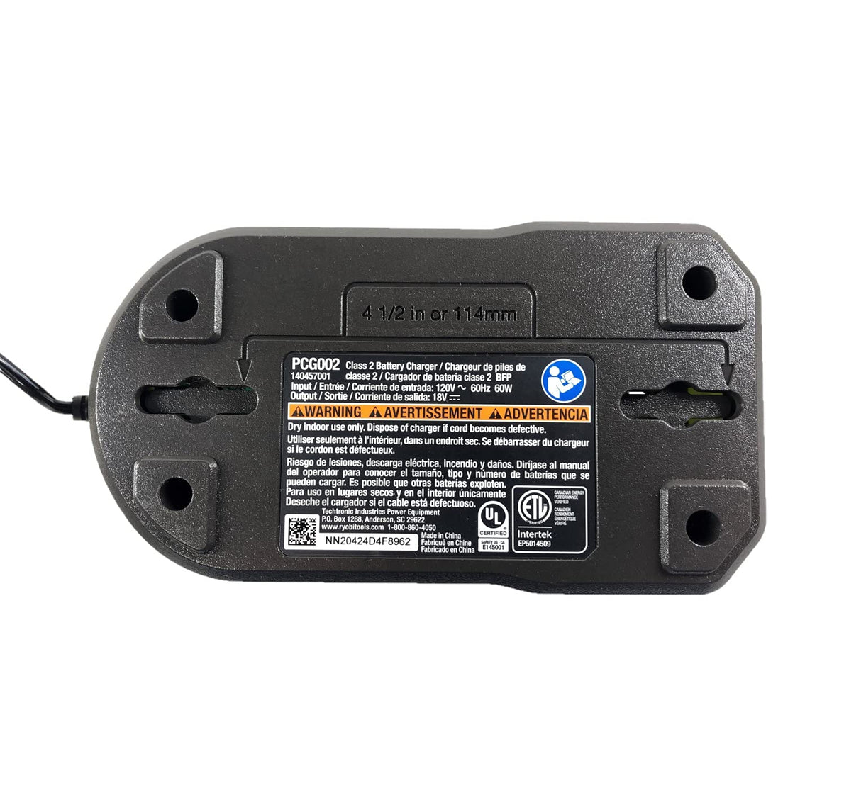 TTI 18-Volt Ryobi Charger PCG002, (NO Retail Packaging, Bulk Packaged)