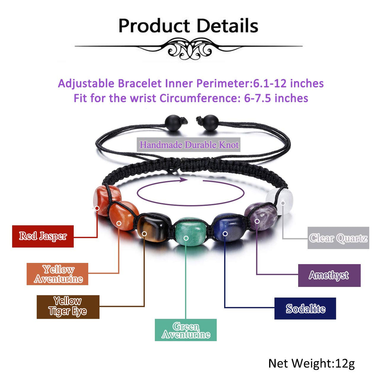 Top Plaza Beaded Chakra Bracelets for Women Men Anxiety Jewelry