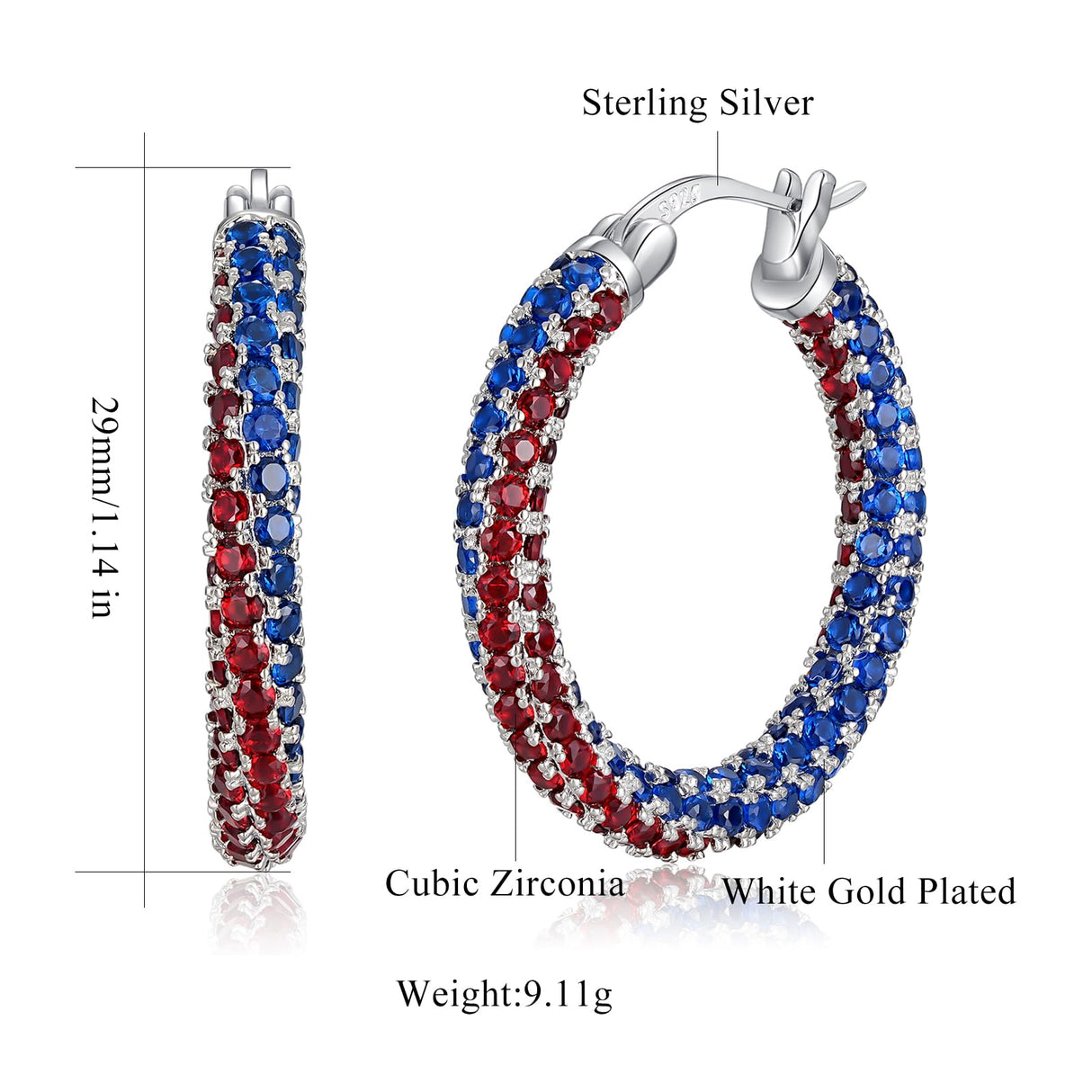CiNily 4th of July Hoop Earrings for Women 925 Sterling Silver Post Earring