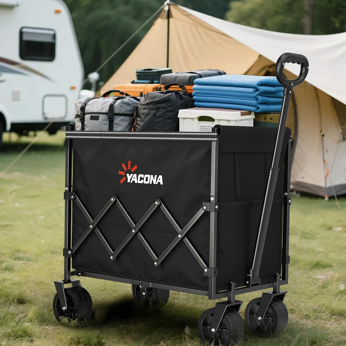 YACONA 360LBS Wagons Carts Foldable, 240L Lightweight Wagon with All Terrain Wheels, Collapsible Wagon Cart for Grocery, Camping, Beach, Garden & Sports