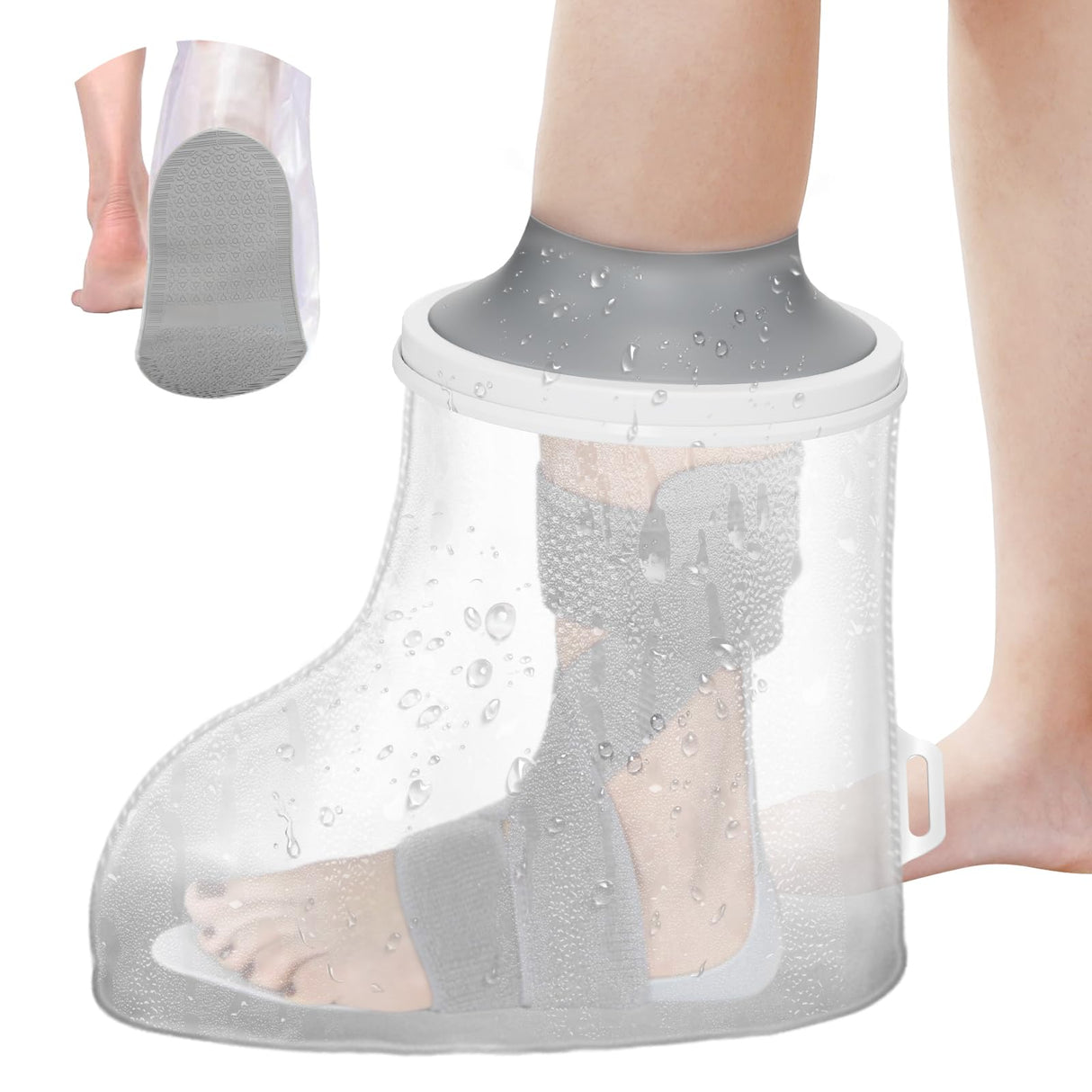 Waterproof Foot Cover for Shower Adult with Upgraded Non-Slip Bottom, Shower Boots for Foot after Surgery, Watertight Ankle Cast Protector Showeing Boot Cover for Bandage Dressing Wound, Reusable