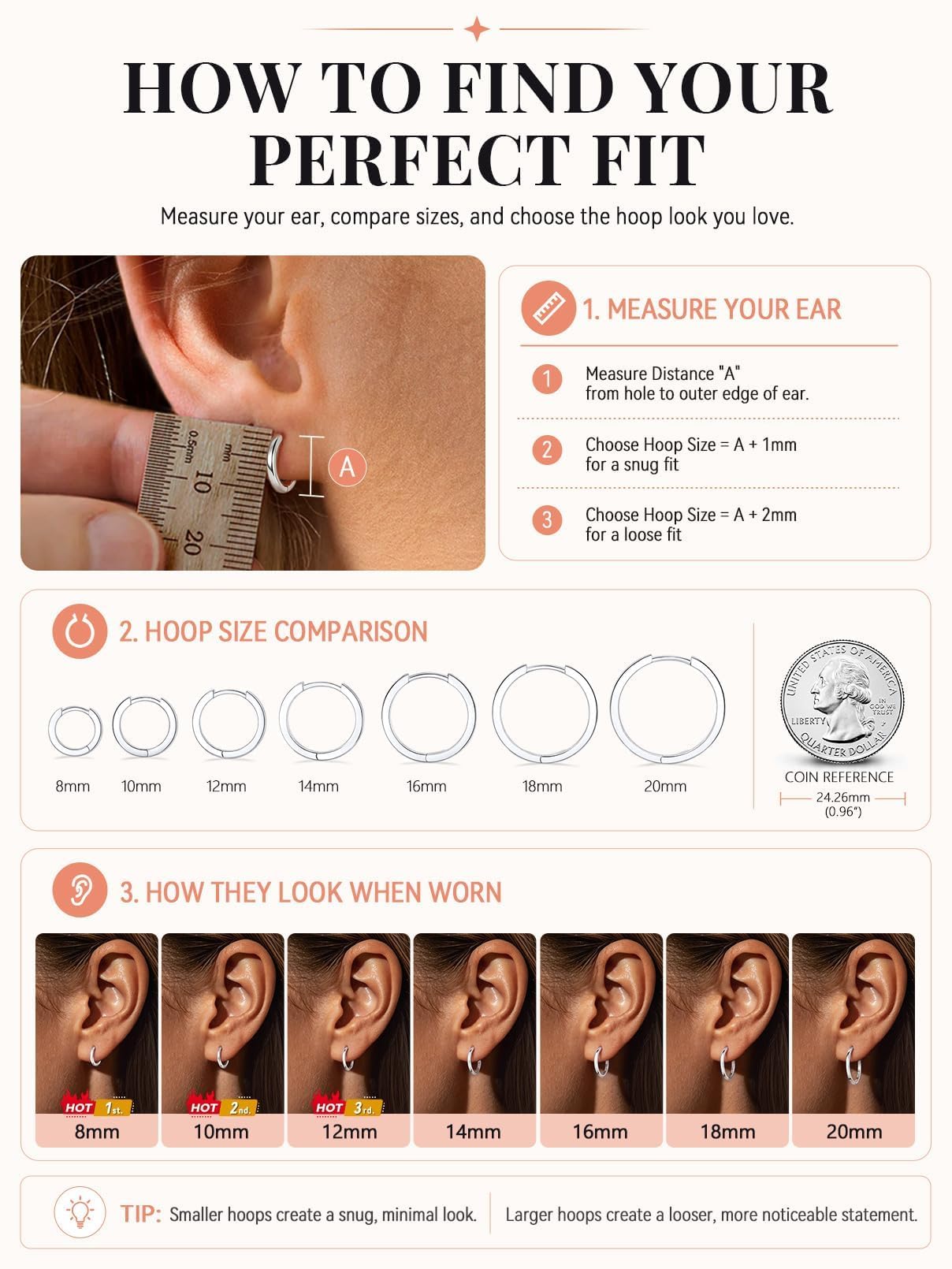 FaithHeart Solid 925 Sterling Silver Huggie Hoop Earrings for Women, 8mm