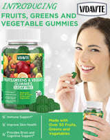 VIDAVITE Sugar-Free Fruit and Veggie Gummies — 35+ Greens, Fruit and Vegetable Vitamins to Boost Immunity, Skin & Gut Health — Ideal Fruity Vegetable Supplement for Adults & Kids (60 Gummies)