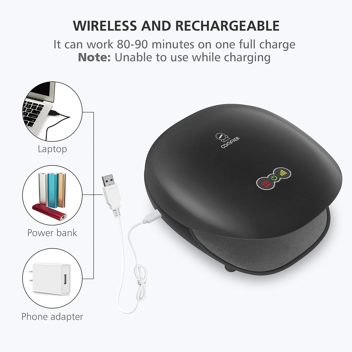 COMFIER Wireless Hand Massager with Heat -3 Levels Compression & Heating,Rechargeable Hand Massager Machine for Carpal Tunnel,Ideal Gifts for Women (Black),Gift for Men Women,FSA HSA Eligible