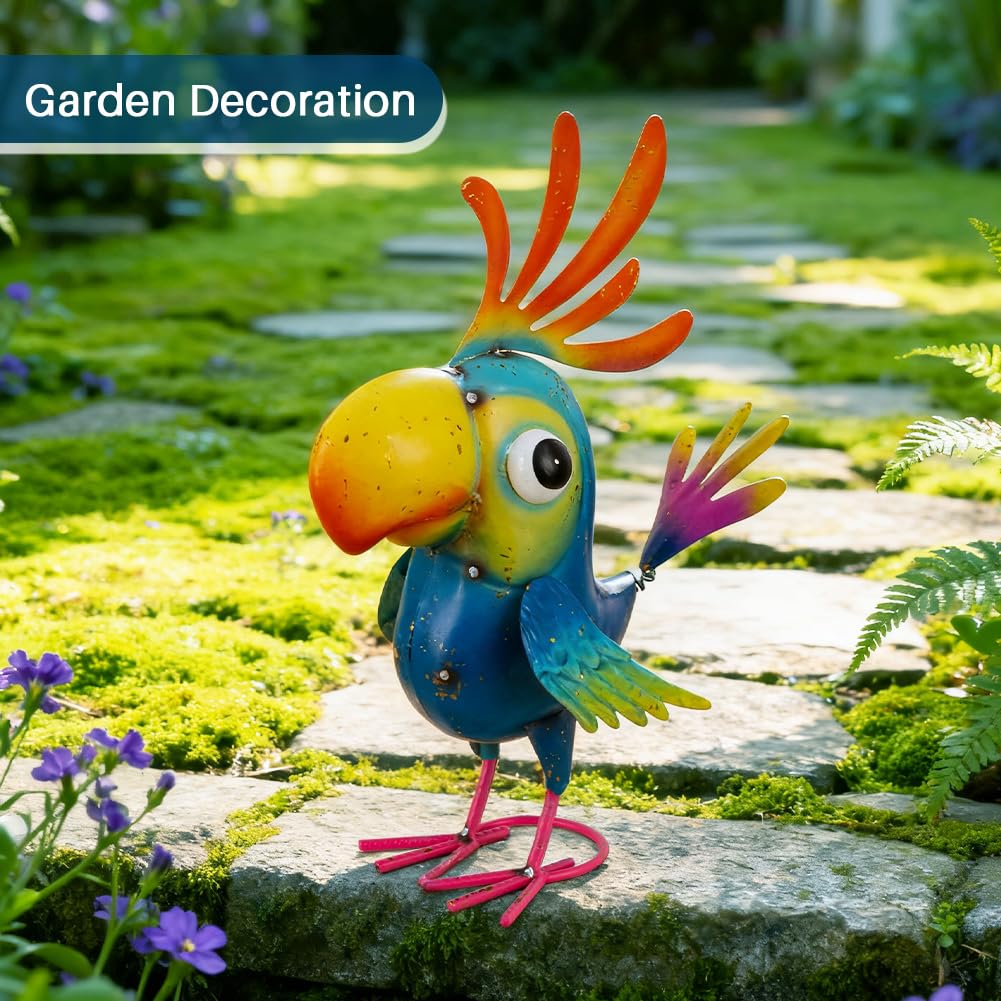 ViteenLight Metal Parrot Statue Outdoor Garden Decor,15" Bird Decor Yard Statue Decorations Outdoor,Funny Parrot Sculpture for Patio, Lawn, Backyard