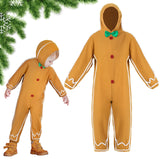 Geyoga Gingerbread Man Costume for Kids Home Clothing Christmas Gingerbread Outfit Bodysuit Hooded Unisex(Classic,5-6 Years)