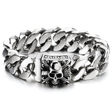 COOLSTEELANDBEYOND Men's Stainless Steel Cuban Link Curb Chain Bracelet With Skull Box Clasp, Heavy and Sturdy Biker Gothic Punk Jewelry Gift