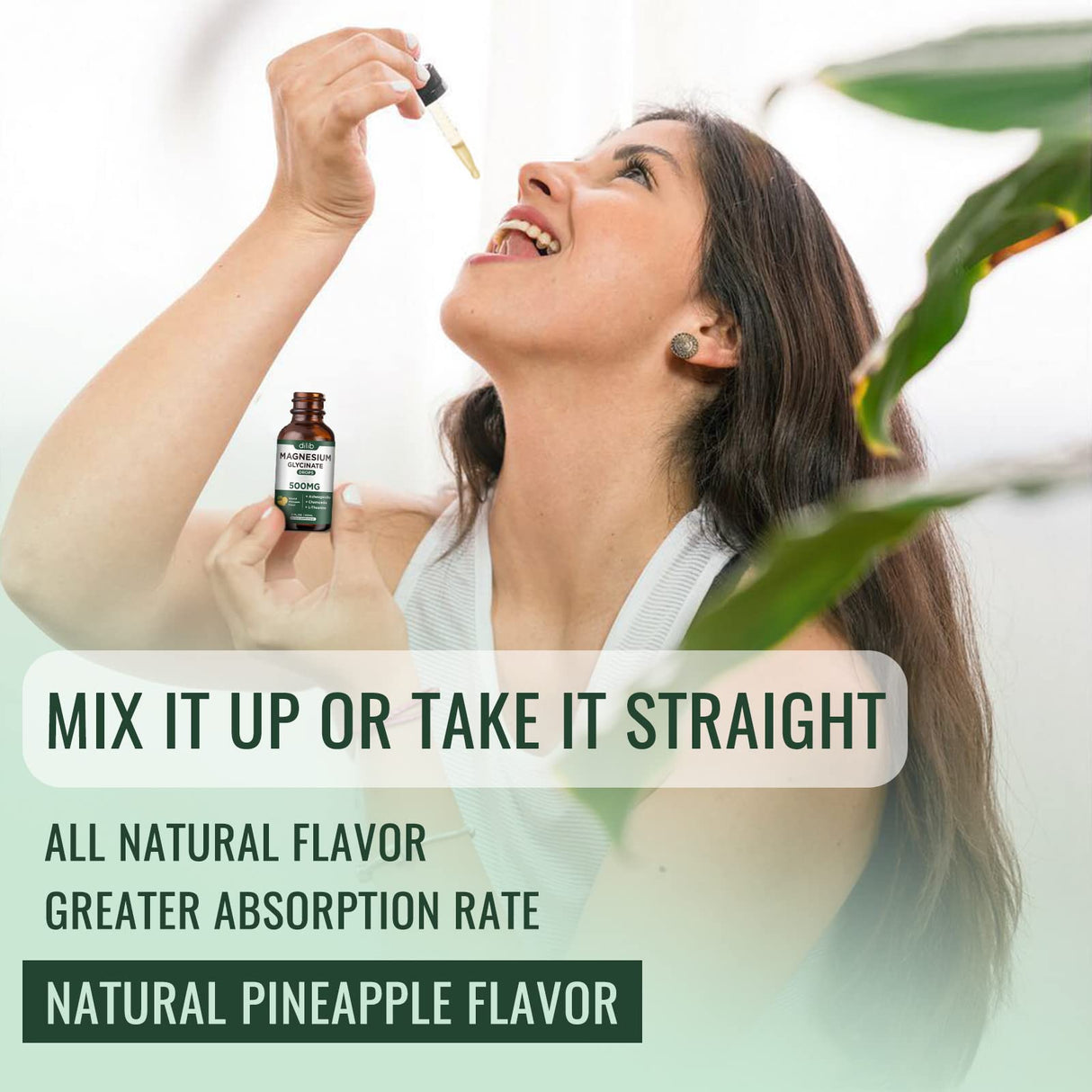 dilib Magnesium Glycinate 500mg - Liquid Magnesium Drops, Ashwagandha, L - Theanine, Chamomile - Calm & Stress Relief, Relaxation, Restful Sleep, Muscle Heart Health, Vegan - 2 Fl Oz (30 Days)