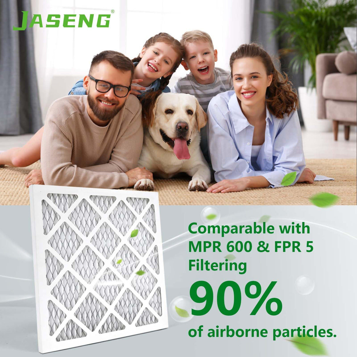 JASENG 10x10x1 Furnace Air Filters 4 Pack, MERV 8 MPR 600 & FPR 5 Filtering, HVAC Air Filter Replacement (exact dimensions: 9 3/4"x9 3/4"x3/4")