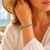 Sheplus 925 Sterling Silver Genuine Turquoise Rosary Beaded Bracelet,Minimalist Real Southwestern Stretch Summer Jewelry for Women Ladies Wife Wife Girlfriend Sister