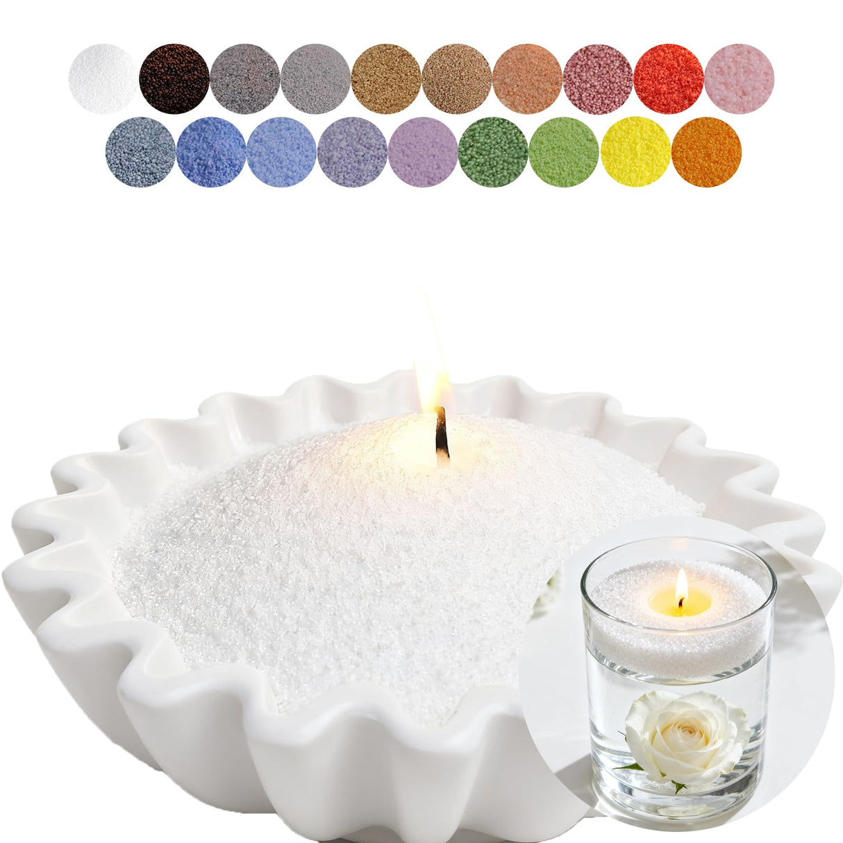 Aufien Candle Sand with Wicks, 21.4 Oz Pearled Candle, DIY Bead Powder Sand Wax Making kit Refillable Non Toxic for Handmade, Wedding and Halloween Christmas Decorations White Unscented