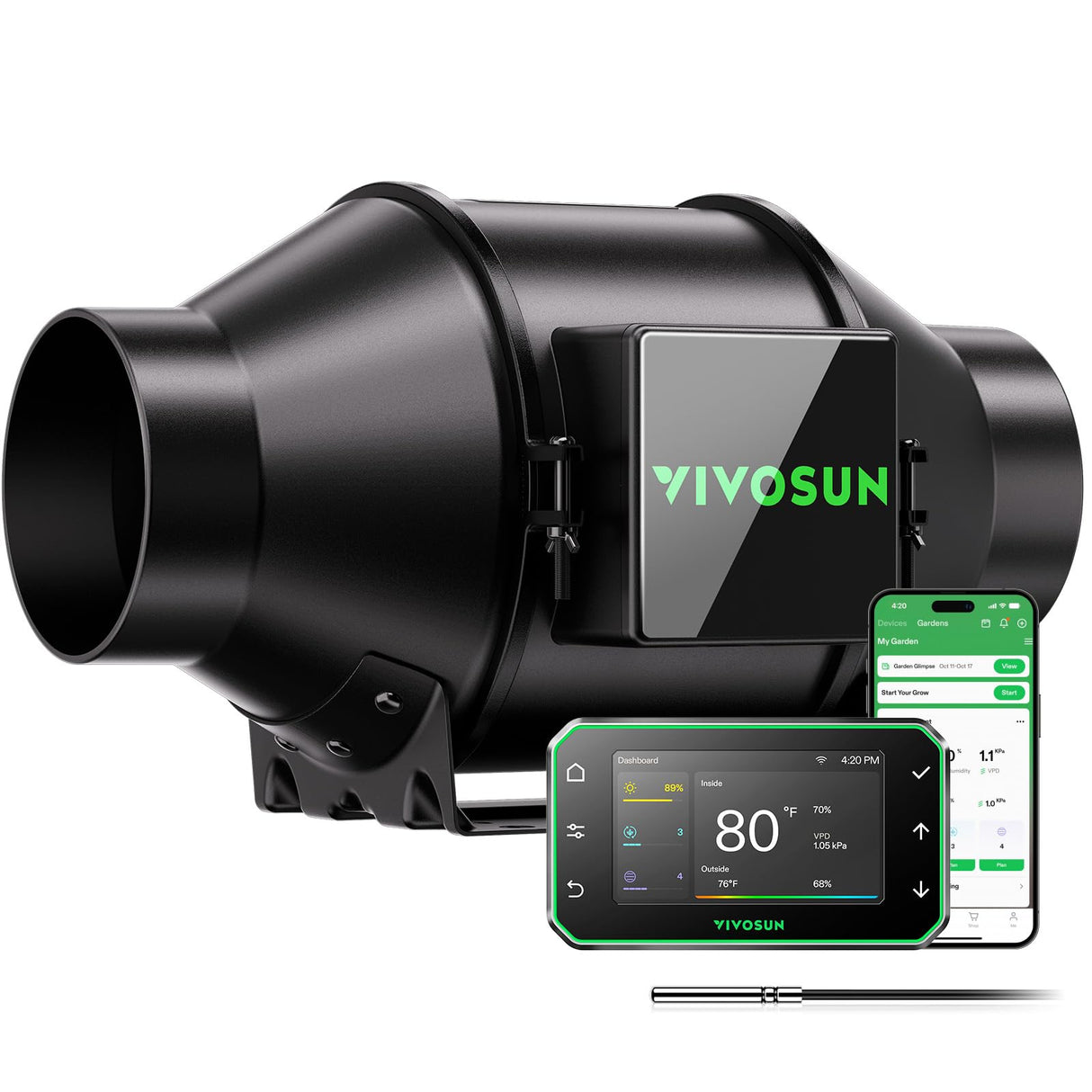 VIVOSUN G4 4" 195 CFM Inline Fan &Smart Controller, Aerozesh for IndoorGrow