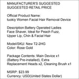 tuokiy Battery Operated Facial Hair Remover for Women, 2 Replacement Heads