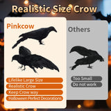 Black Fake Crows Halloween Decorations, Large Realistic Feather Black Crows