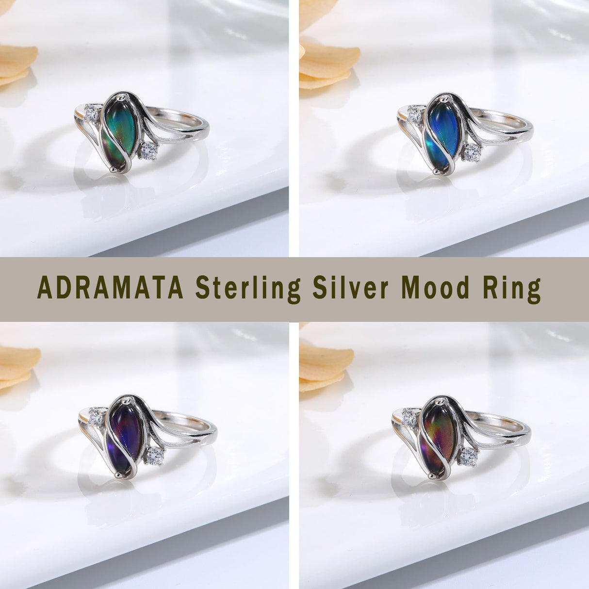 ADRAMATA 925 Sterling Silver Rings for Women Mood Ring Statement Size 9