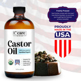 Castor Oil 100% Pure Organic Cold Pressed Unrefined Glass Bottle | USDA Certified Organic | Hexane Free Extra Virgin | For Hair Growth Eyebrows Eyelashes Skin and Castor Oil Pack Wrap | 16oz