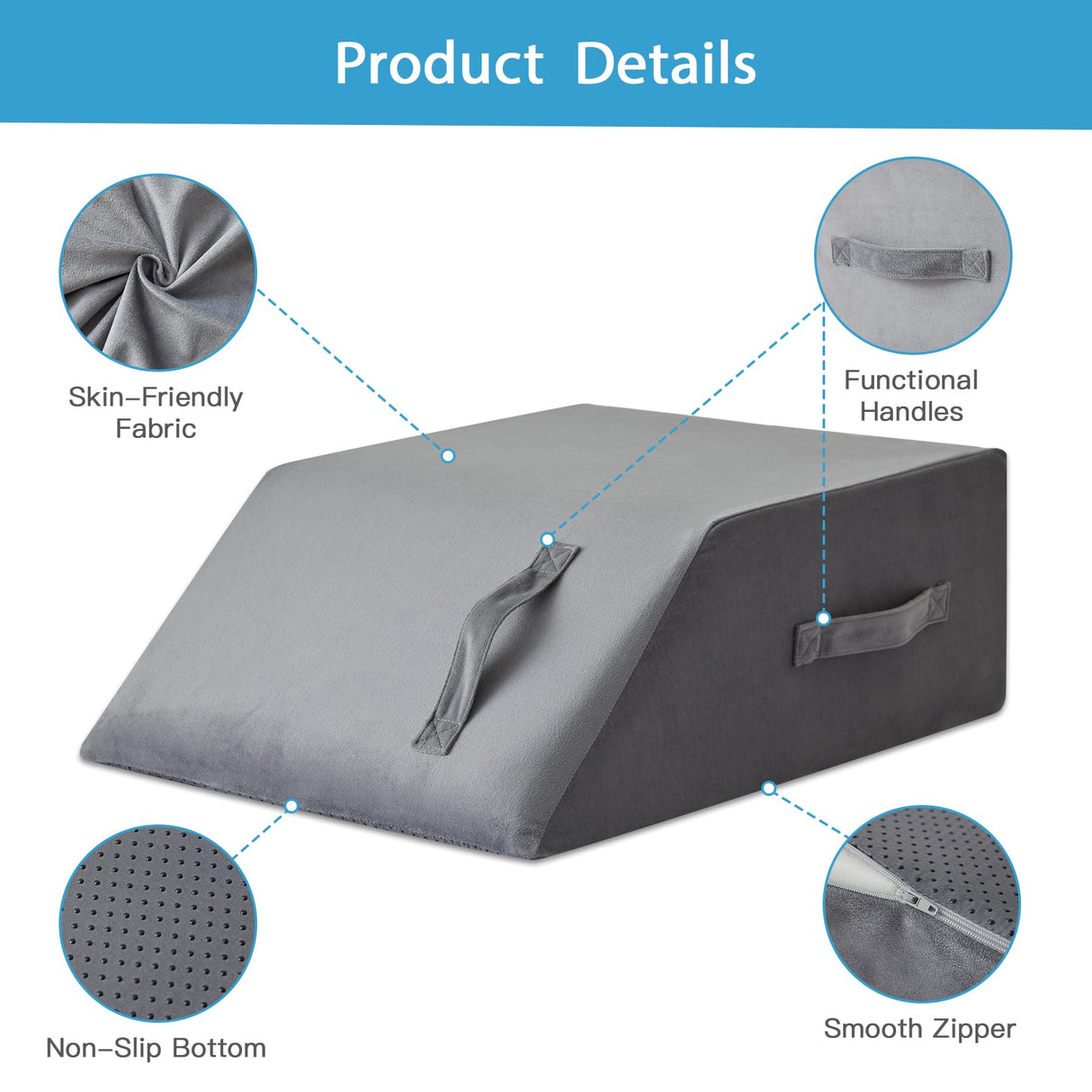 MEGCXIT Leg Pillow Elevation Blood Circulation, Leg Wedge for Elevation for Swelling, Leg Elevating Pillow for After Surgery Memory Foam Foot Knee Pillow for Back Sleeping 23.6×16.8×8 Inch Short Plush