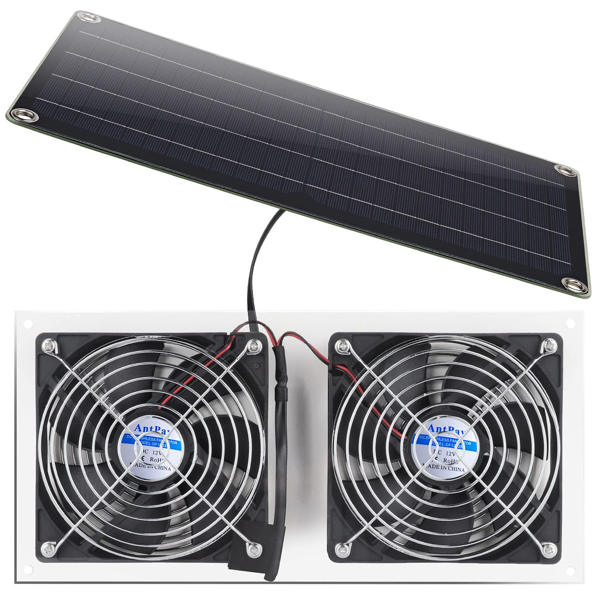 AntPay Solar Powered Fan Kit, IPX7 Weatherproof Dual Fan, Solar Exhaust Intake Cooling Ventilation for Chicken Coop,Greenhouse,Shed,Pet House,Outside with 11Ft/3.5m