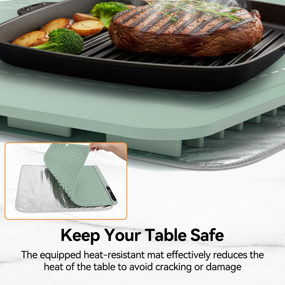 Food Warming Mat for Parties Buffet, Upgrade Graphene Heating Film, Electric Warming Tray with 6 Temp Settings | 6H Timer, Portable Roll Up Food Warming Mat with Heat Insulation, Green, 24x14 inch