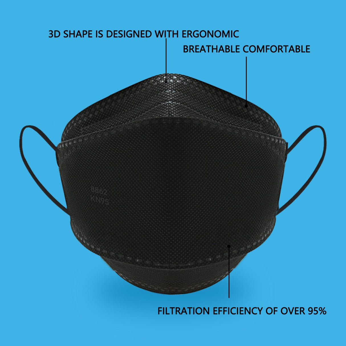 Luesay kn95 Face Masks 50 Pack, Breathable Comfortable and Disposable KN95 Mask, Black