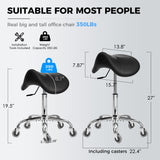 BEWISHOME Saddle Stool with Wheels, Swivel Adjustable Rolling Stool,Heavy Duty PU Leather Wide Thick Seat Padding Ergonomic Chair for Beauty Salon Spa Clinic(Black) BMD01B