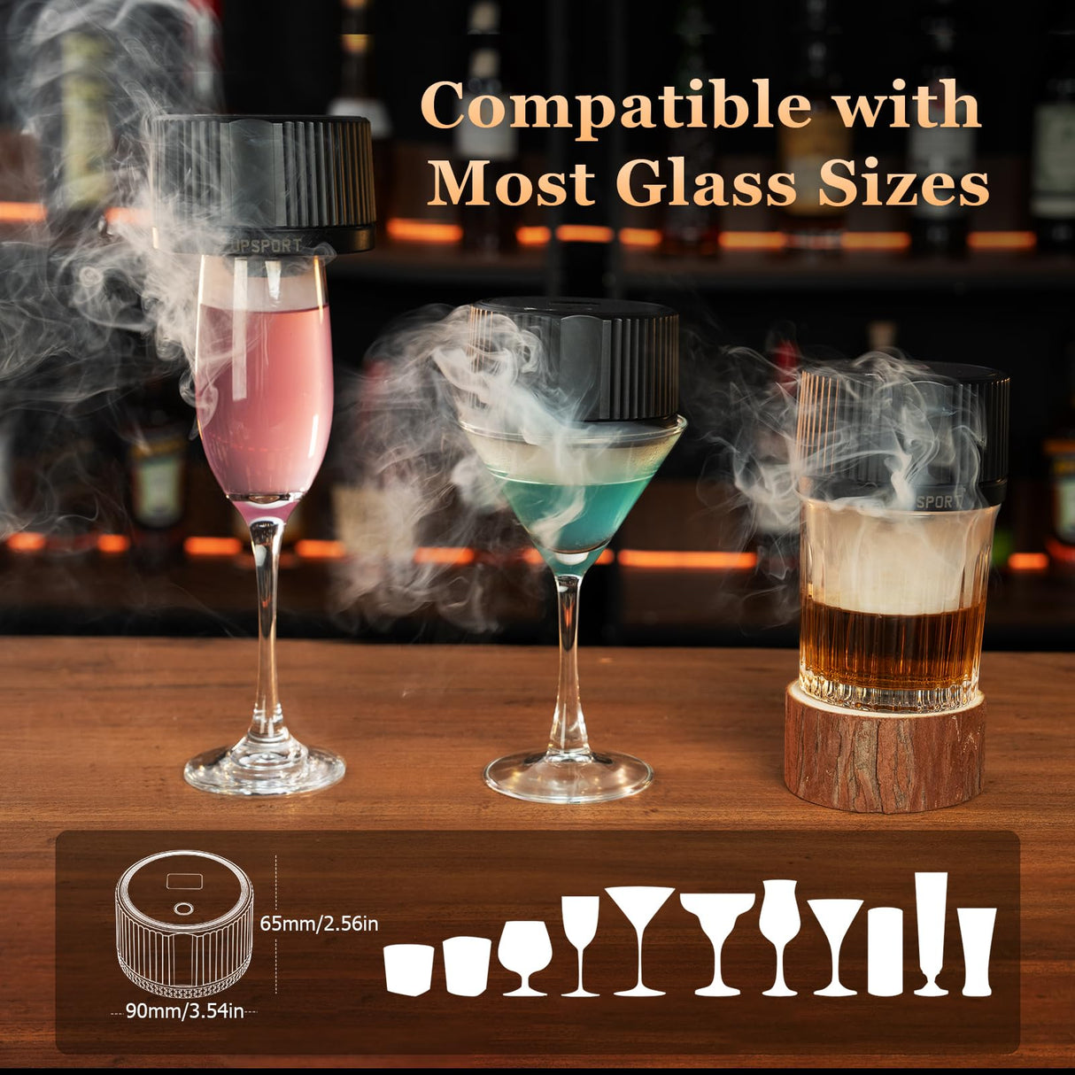 UPSPORT Electric Whiskey Smoker Kit with 4 Light Modes, Rechargeable Cocktail Smoker, 6 Wood Chips, No Butane Required, Christmas/Birthday Gifts for Men, Dad, Husband