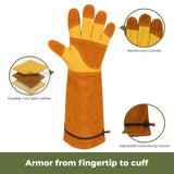 Aegend Long Gardening Gloves for Men, Reinforced Fingertips Cowhide Leather, Elbow-Length Gauntlet Cuff, Breathable & Durable for Yard Work Fit for Large Hands (Gold Yellow, XL)