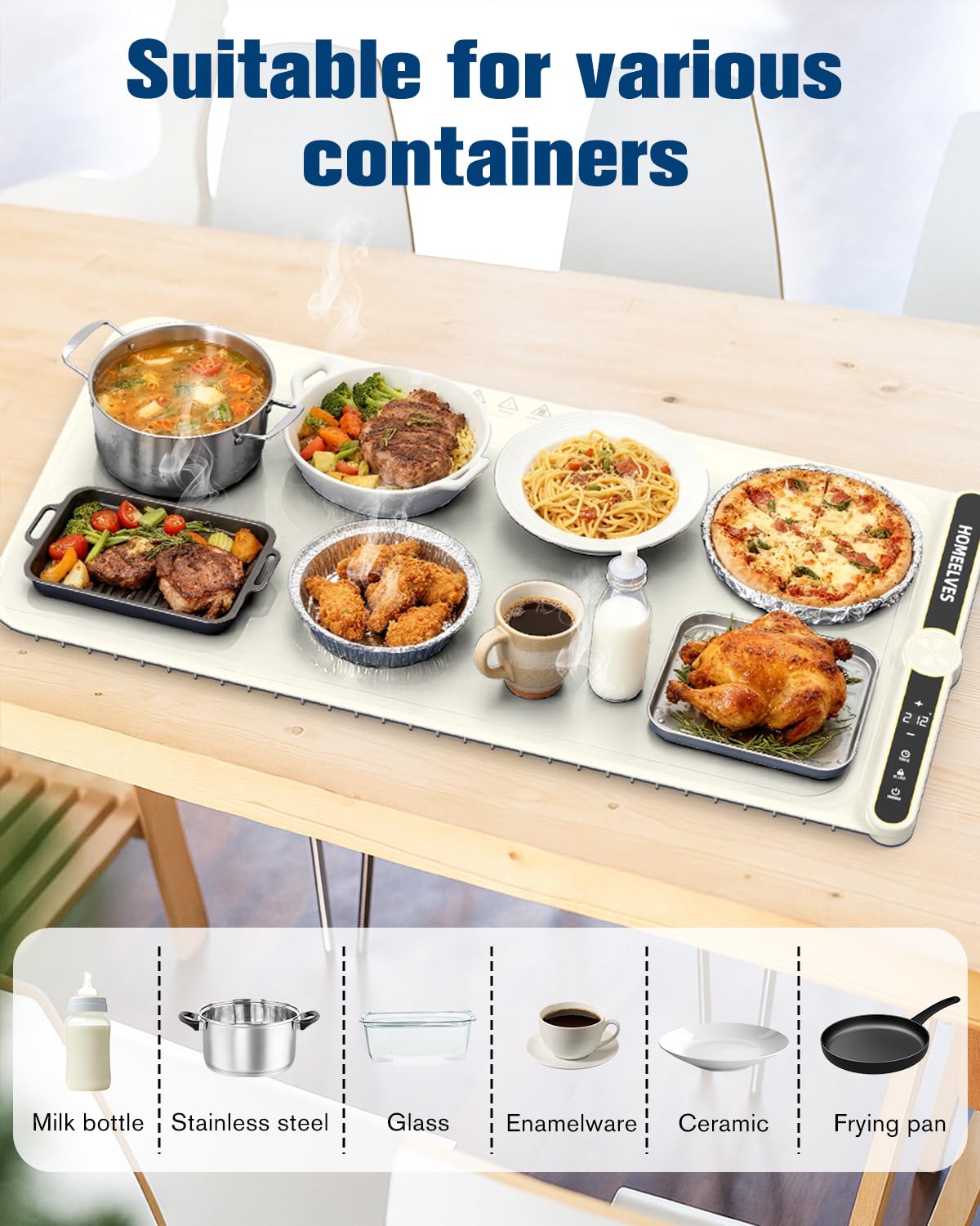Food Warming Mat Extra Large, Rapid Heating Electric Warming Tray with 9 Temp Setting and 6 Hours Timer,Foldable Warming Trays for Food, Portable Food Warmers for Parties Buffet, Beige