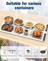 Food Warming Mat Extra Large, Rapid Heating Electric Warming Tray with 9 Temp Setting and 6 Hours Timer,Foldable Warming Trays for Food, Portable Food Warmers for Parties Buffet, Beige