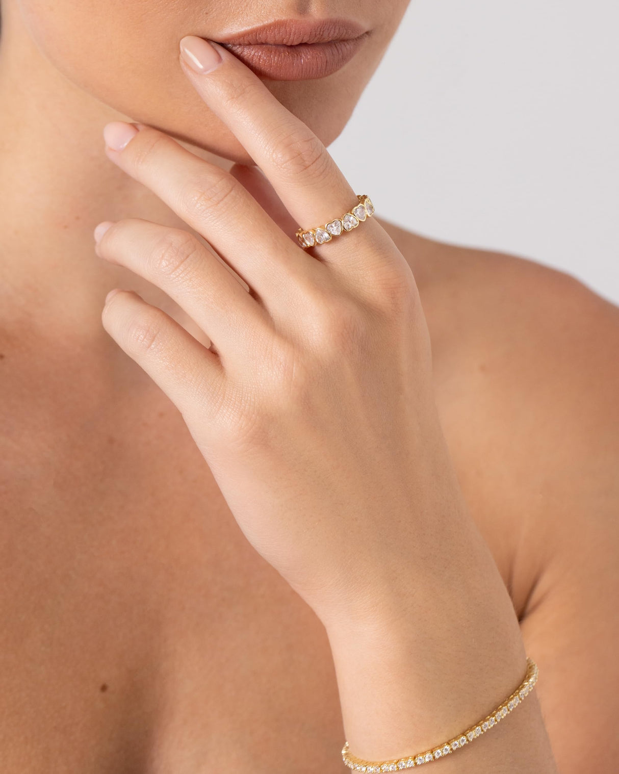 PAVOI 14K Yellow Gold Plated Heart Ring for Women - Heart-Shaped Cubic Zirconia Eternity Rings for Women - Stackable Wedding Band for Brides - Cute Valentines Day Love Promise Jewelry Gifts - Size 9