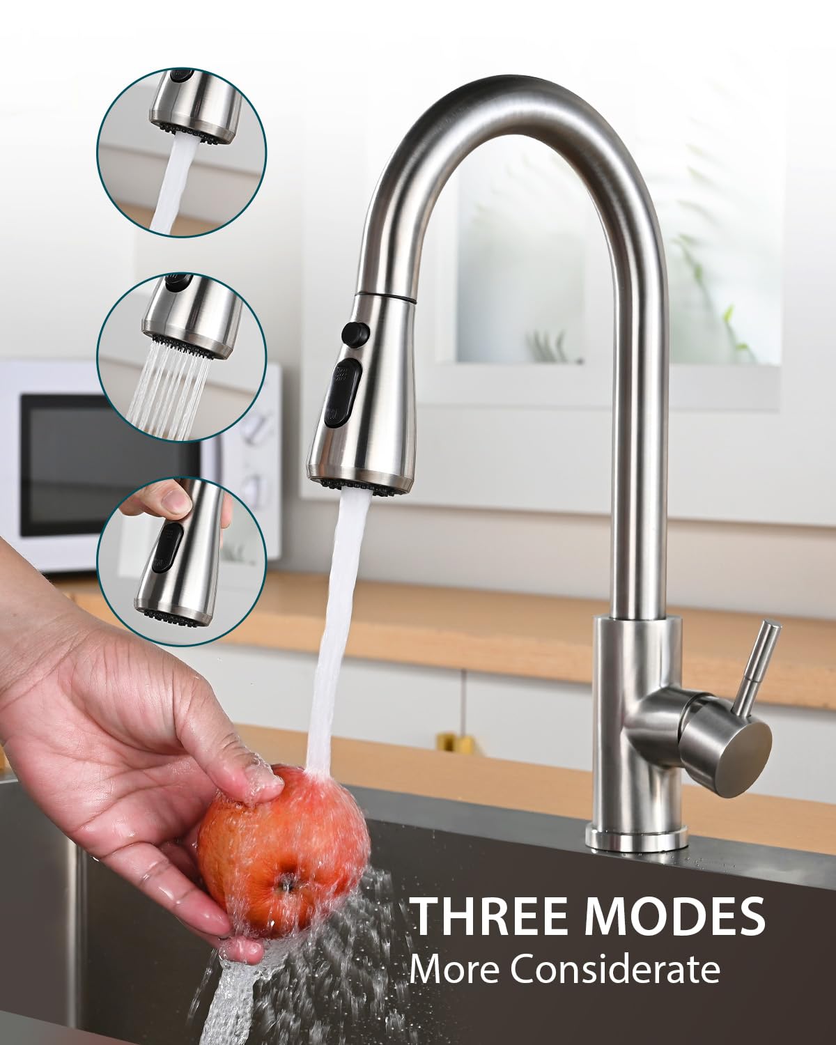 Hiqufet Kitchen Faucet with Pull Down Sprayer, Brushed Nickel High Arc Single Handle Kitchen Sink Faucet for Pot Filler, Stainless Steel Commercial Modern Rv Farmhouse Camper Laundry Bar Sink Faucets