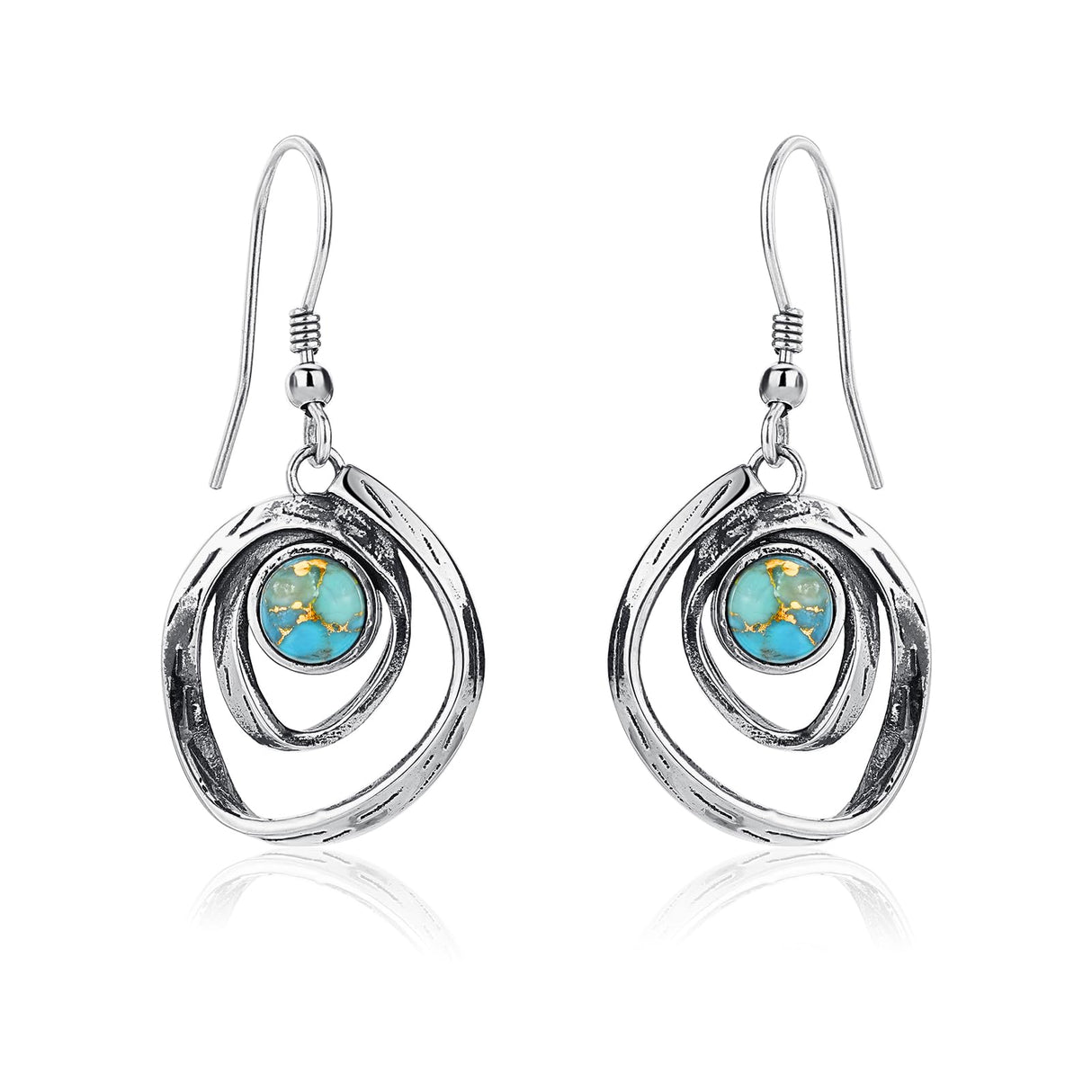 Phyonio Teal Turquoise Earrings for Women 925 Sterling Silver Turquoise Dangle Earrings Vintage Swirl/Spiral Ear Hook Earrings